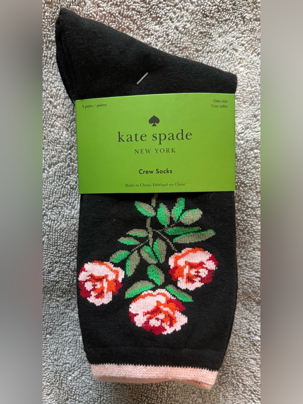 NWT Kate Spade Head Over Heels 3 Pack Crew Socks